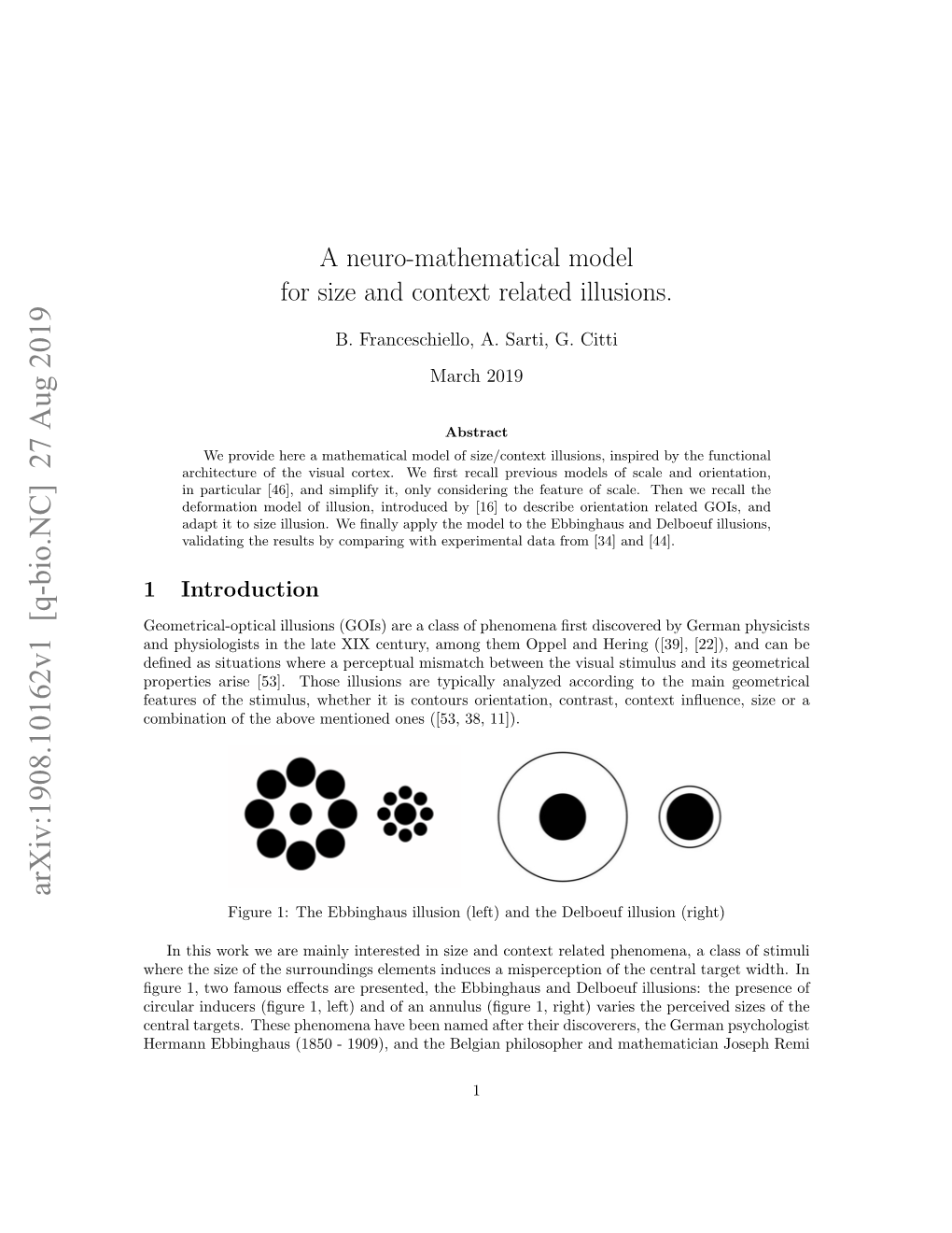 A Neuro-Mathematical Model for Size and Context Related Illusions