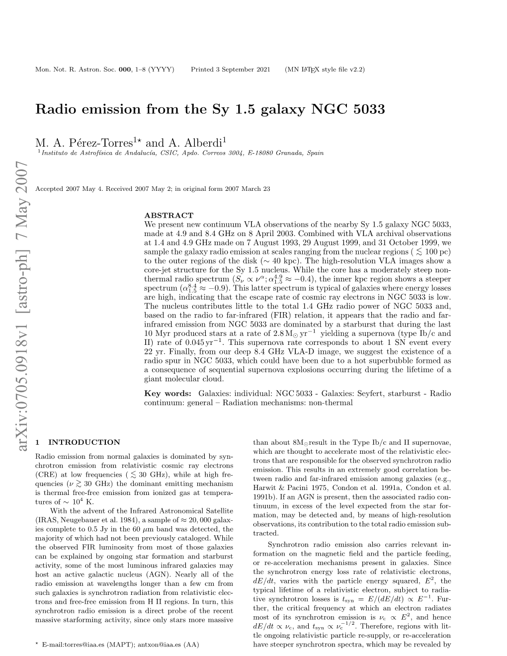 The Continuum Radio Emission from the Sy 1.5 Galaxy NGC 5033 3