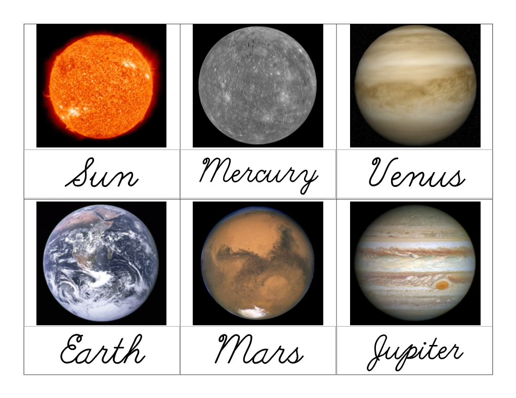 Solar System 3 Part Cards