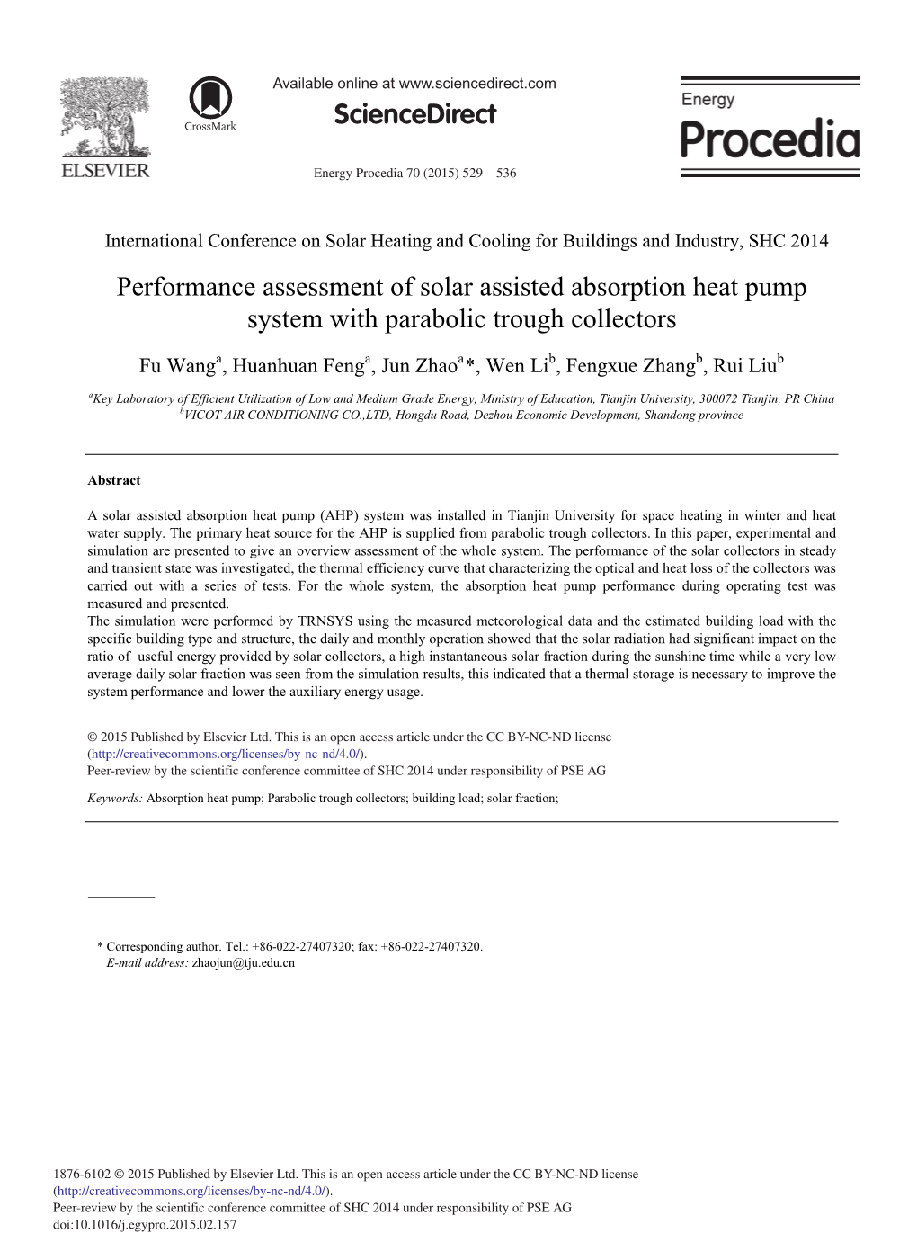 Performance Assessment of Solar Assisted Absorption Heat Pump System with Parabolic Trough Collectors