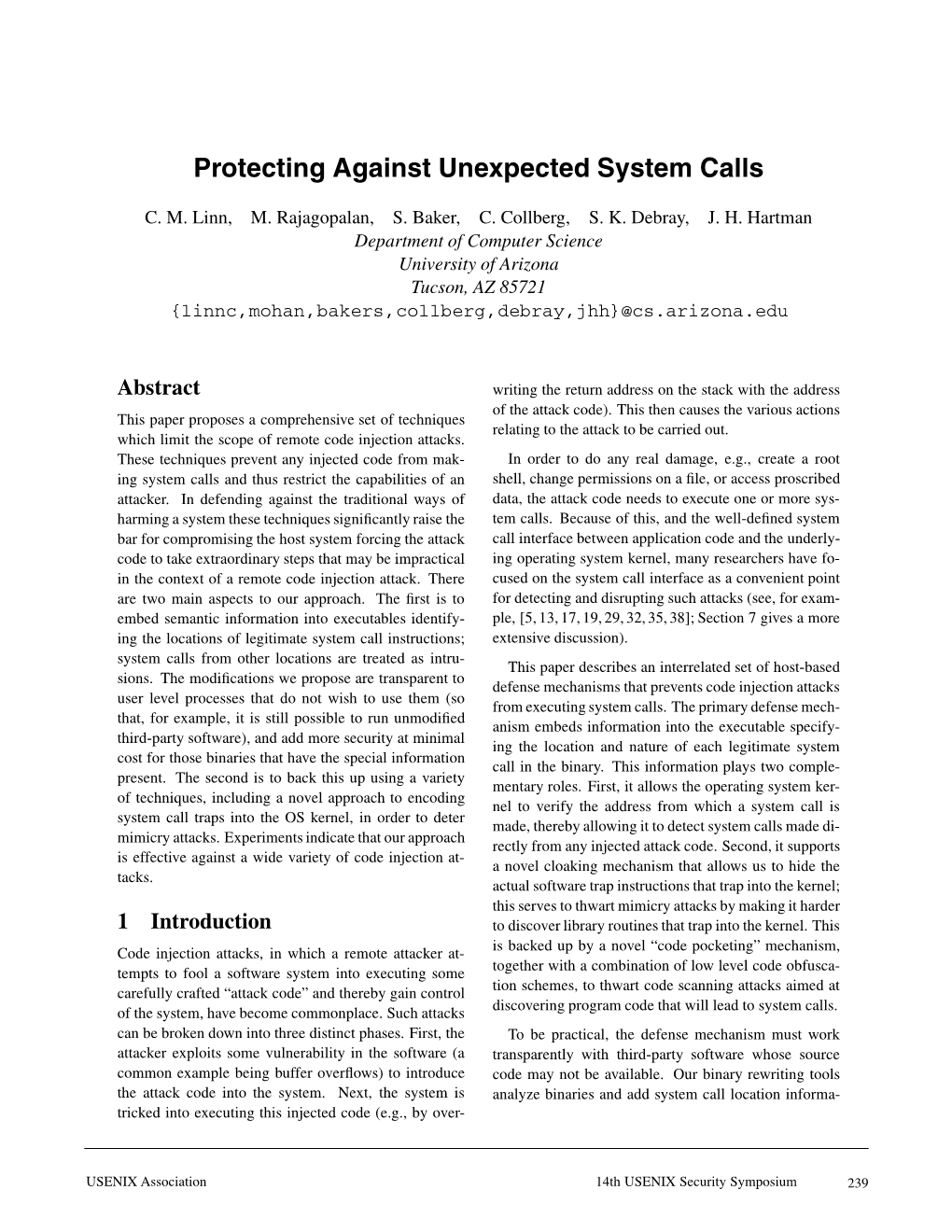 Protecting Against Unexpected System Calls