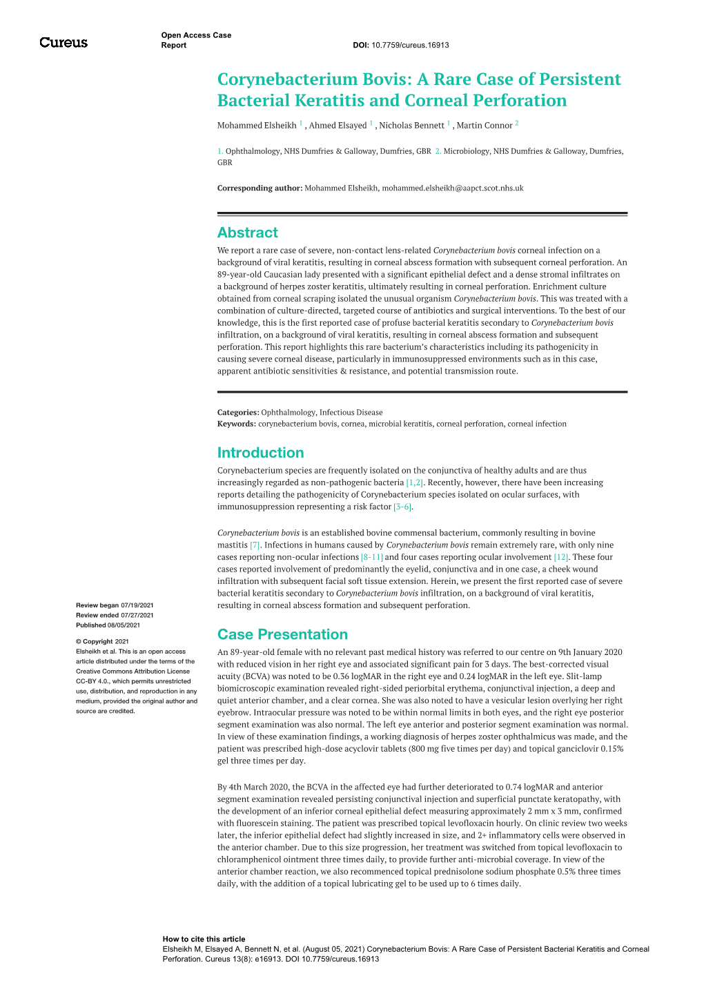 Corynebacterium Bovis: a Rare Case of Persistent Bacterial Keratitis and Corneal Perforation