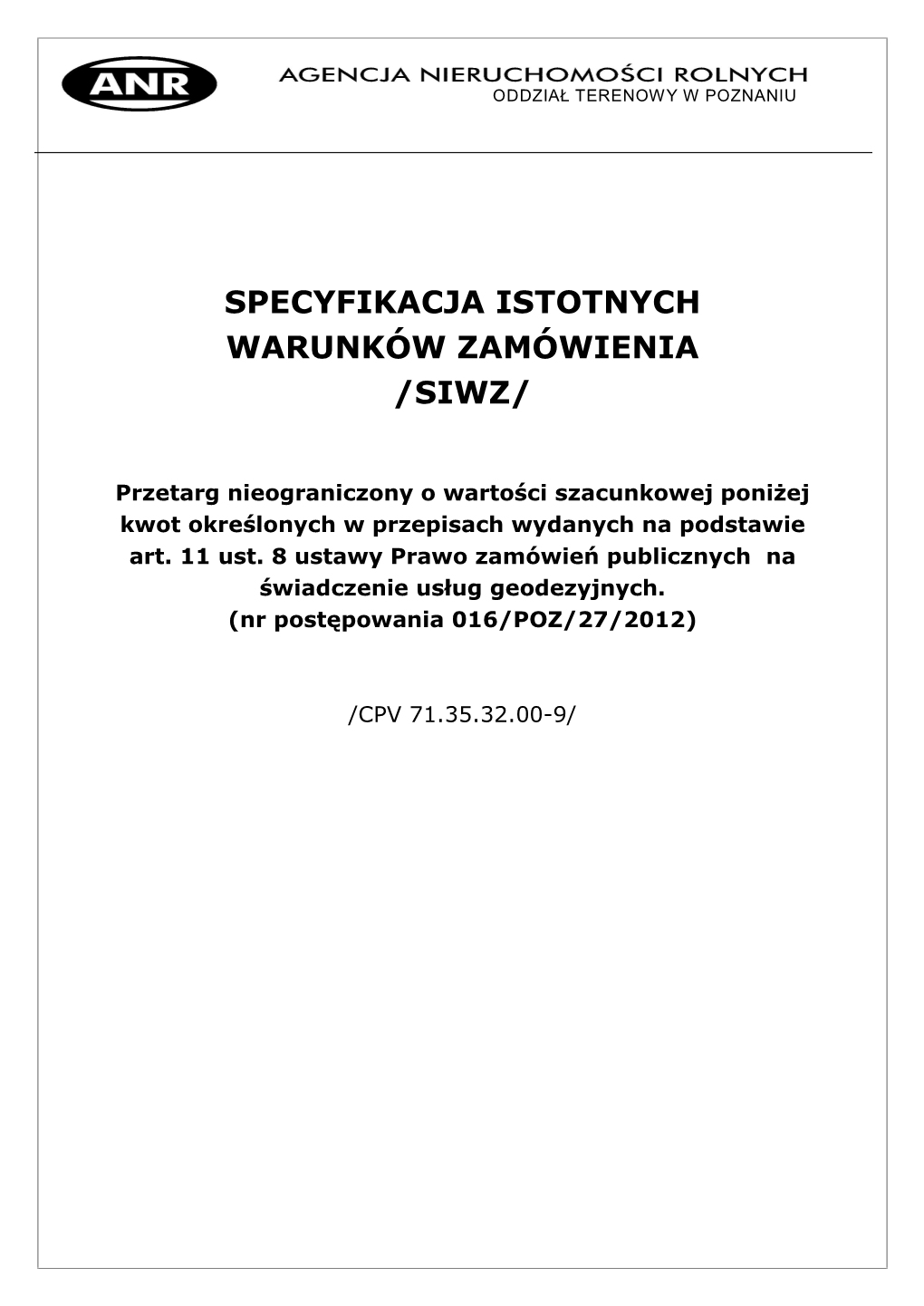 Specyfikacja Istotnych Warunków Zamówienia /Siwz