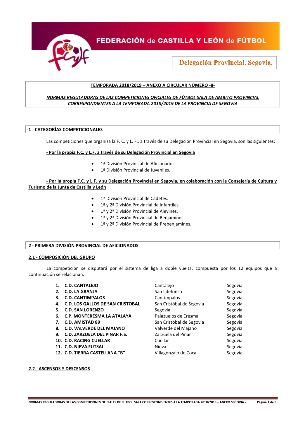 Circular Nº 1 Plan Competicional SEGOVIA FÚTBOL SALA