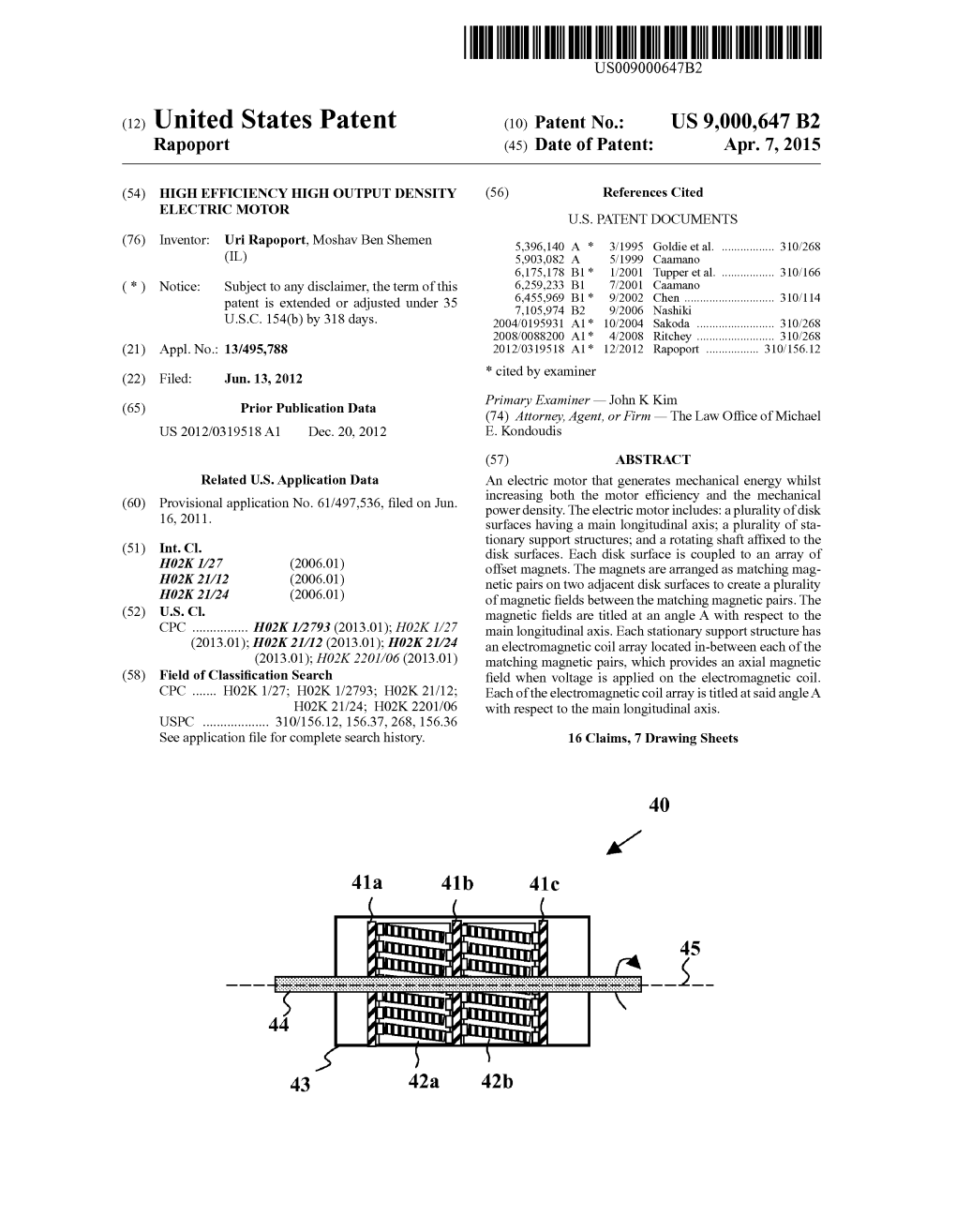 (12) United States Patent (10) Patent No.: US 9,000,647 B2 Rapoport (45) Date of Patent: Apr