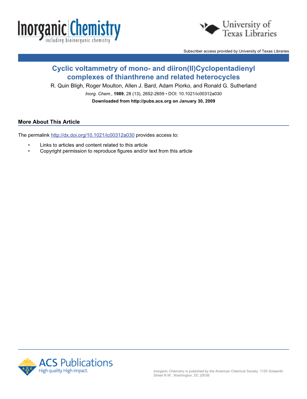 Cyclic Voltammetry of Mono- and Diiron(II)Cyclopentadienyl Complexes of Thianthrene and Related Heterocycles R