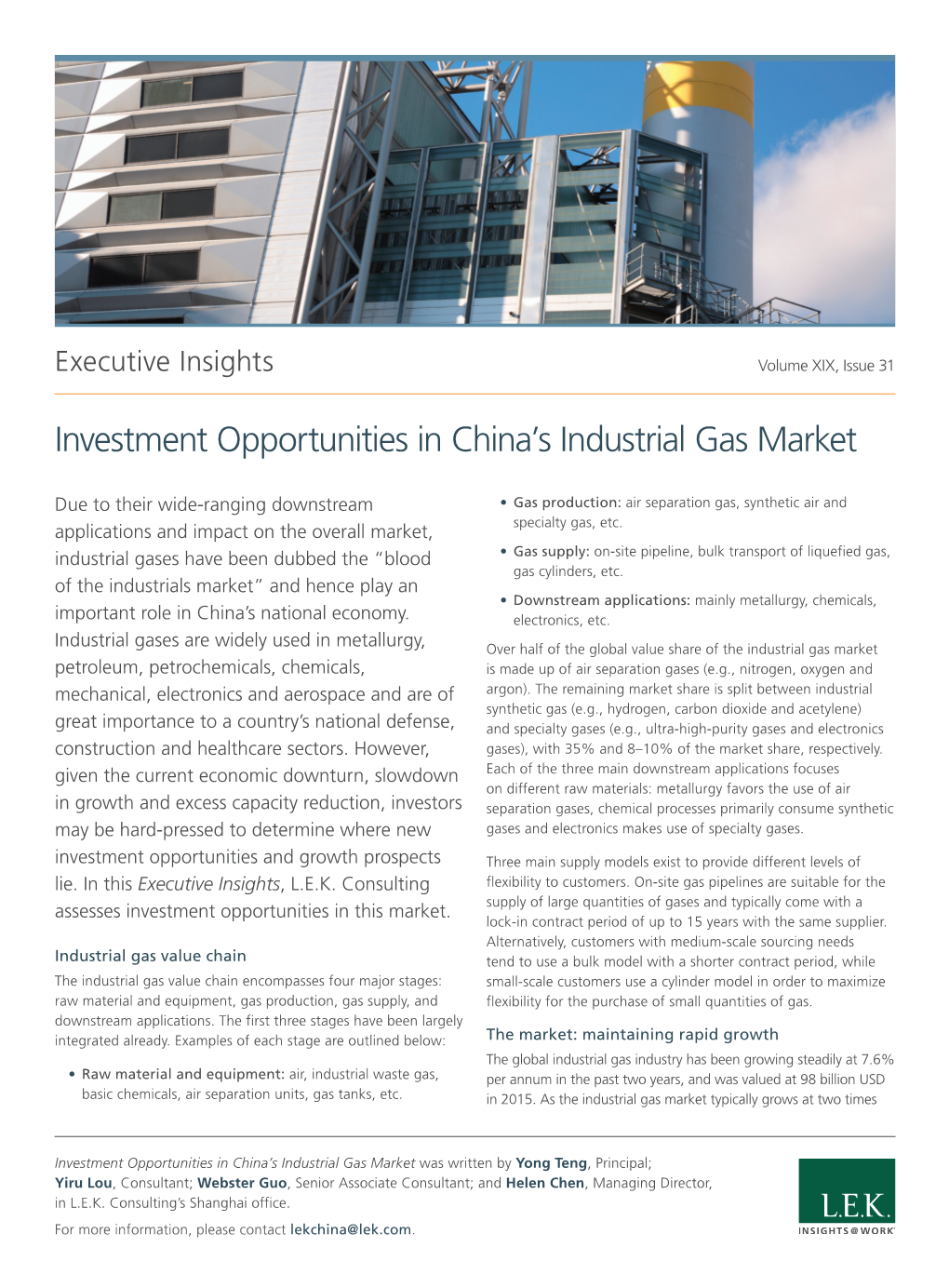 Investment Opportunities in China's Industrial Gas Market