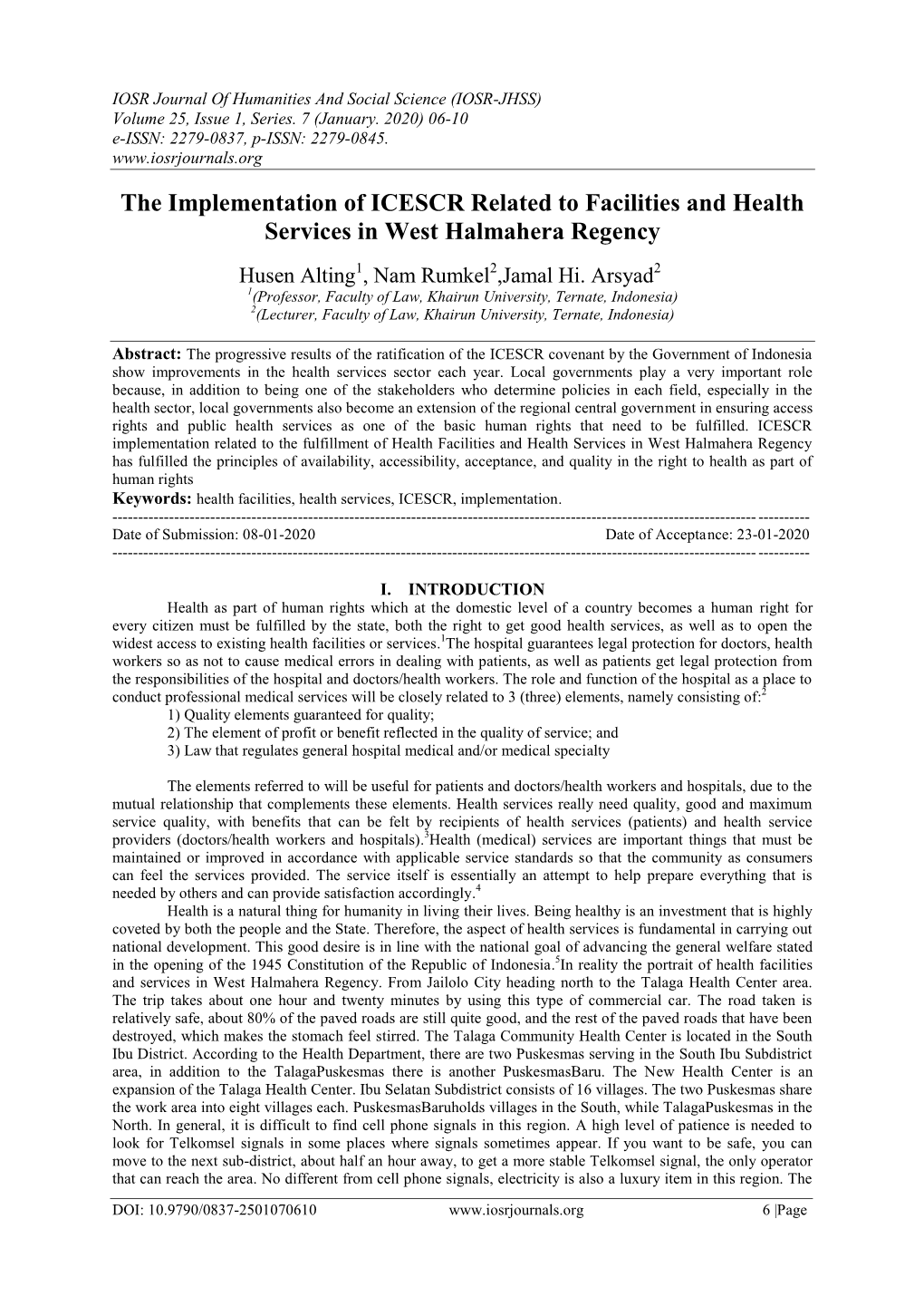 The Implementation of ICESCR Related to Facilities and Health Services in West Halmahera Regency