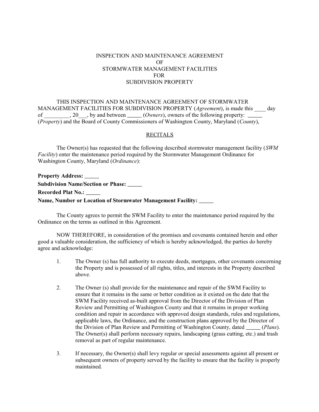 Inspection and Maintenance Agreement