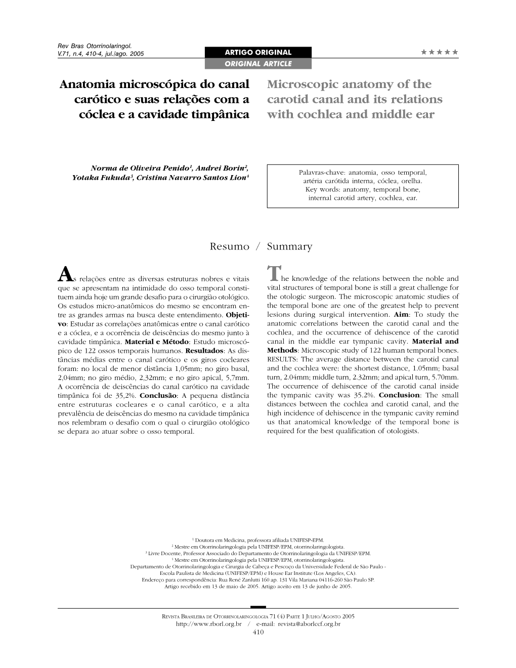 Microscopic Anatomy of the Carotid Canal and Its Relations with Cochlea