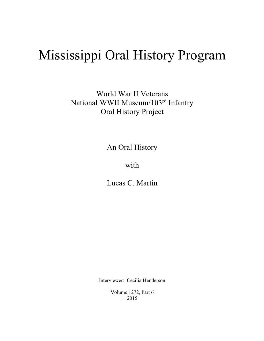 Mississippi Oral History Program