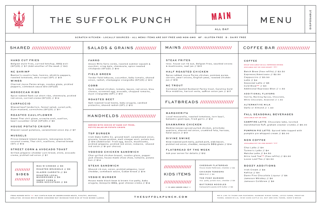 The Suffolk Punch Menu