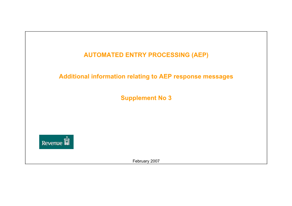 Automated Entry Processing (AEP)- Supplement No 3