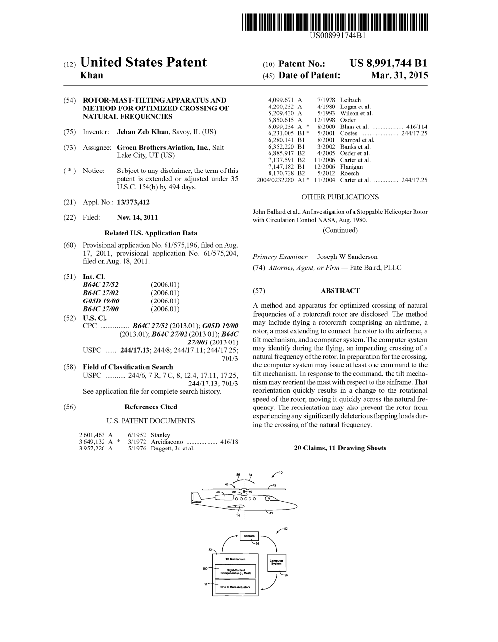 (12) United States Patent (10) Patent No.: US 8,991,744 B1 Khan (45) Date of Patent: Mar