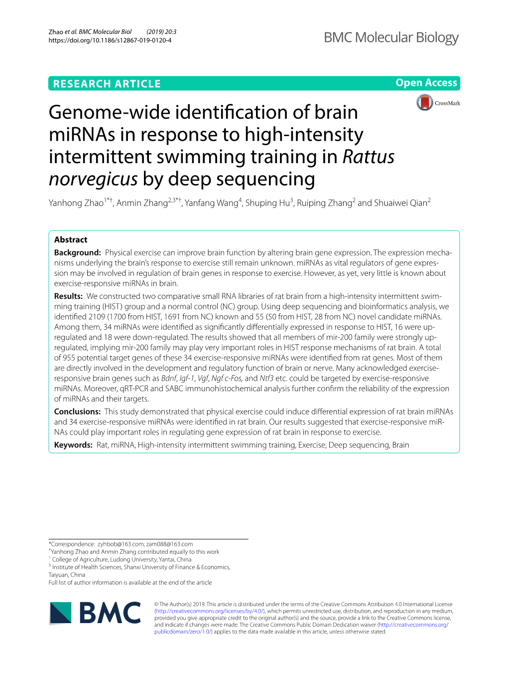 Genome-Wide Identification of Brain Mirnas in Response to High