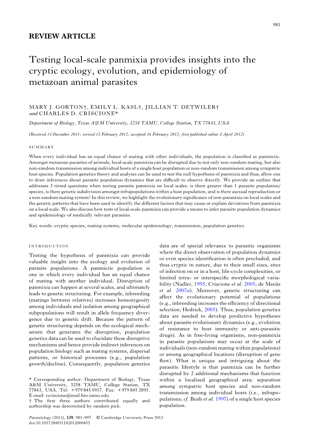 Testing Local-Scale Panmixia Provides Insights Into the Cryptic Ecology, Evolution, and Epidemiology of Metazoan Animal Parasites