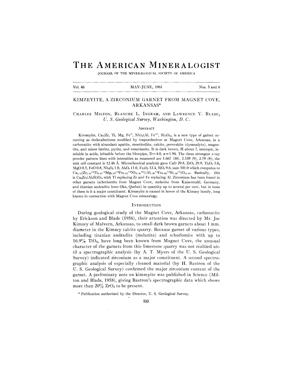 The American Mineralogist Journal of the Mineralogical Society of America