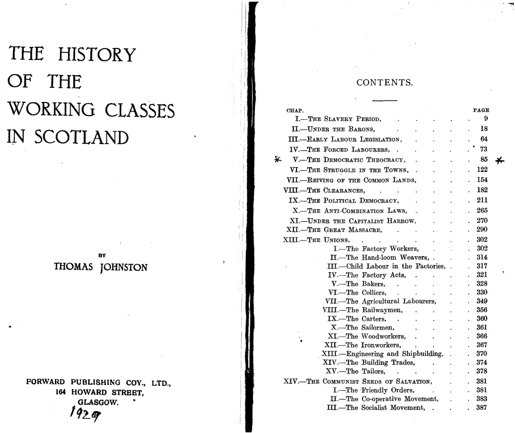 The History of the Working Classes in Scotland