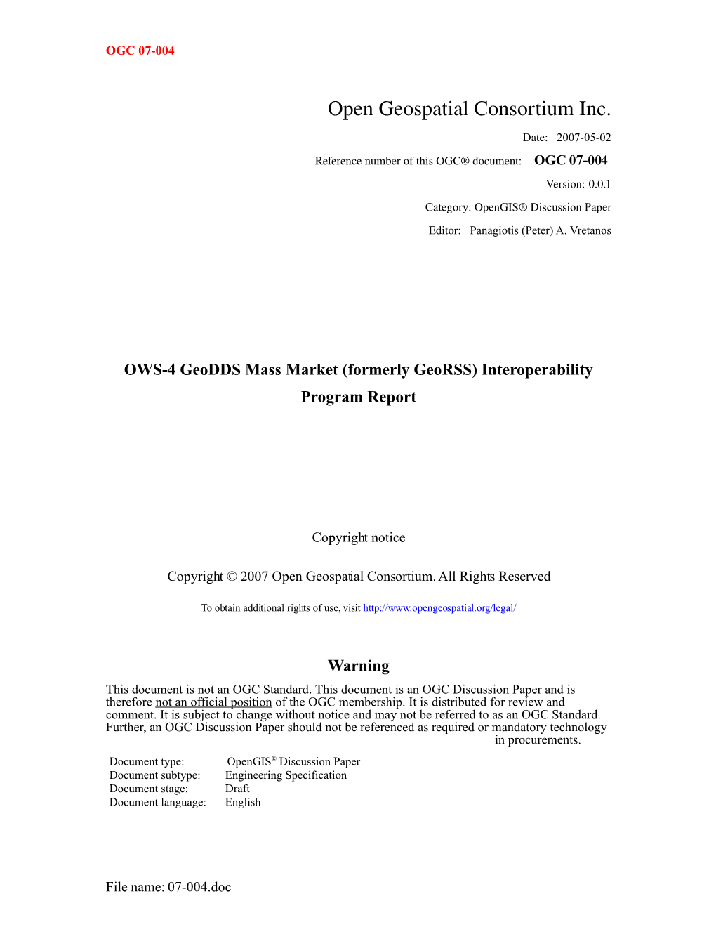 OWS-4 Geodds Mass Market (Formerly Georss) Interoperability Program Report