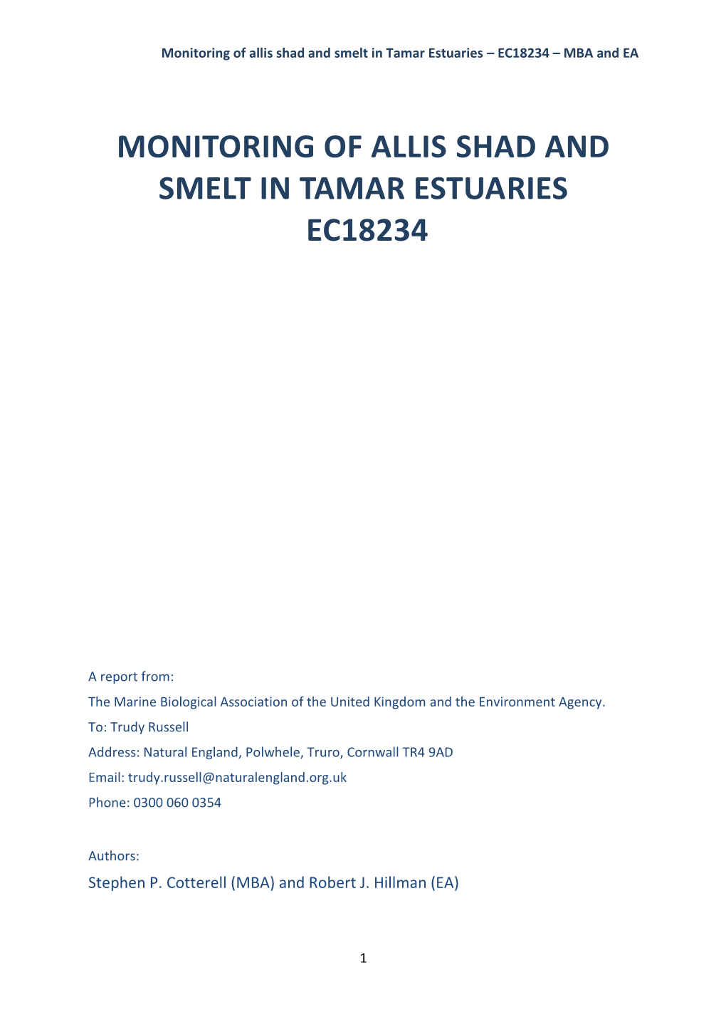 Monitoring of Allis Shad and Smelt in Tamar Estuaries Ec18234