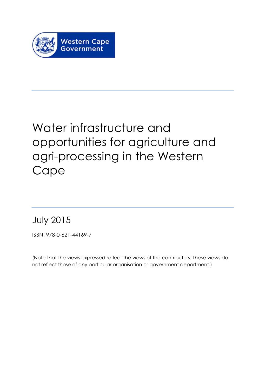 Water Infrastructure and Opportunities for Agriculture and Agri-Processing in the Western Cape