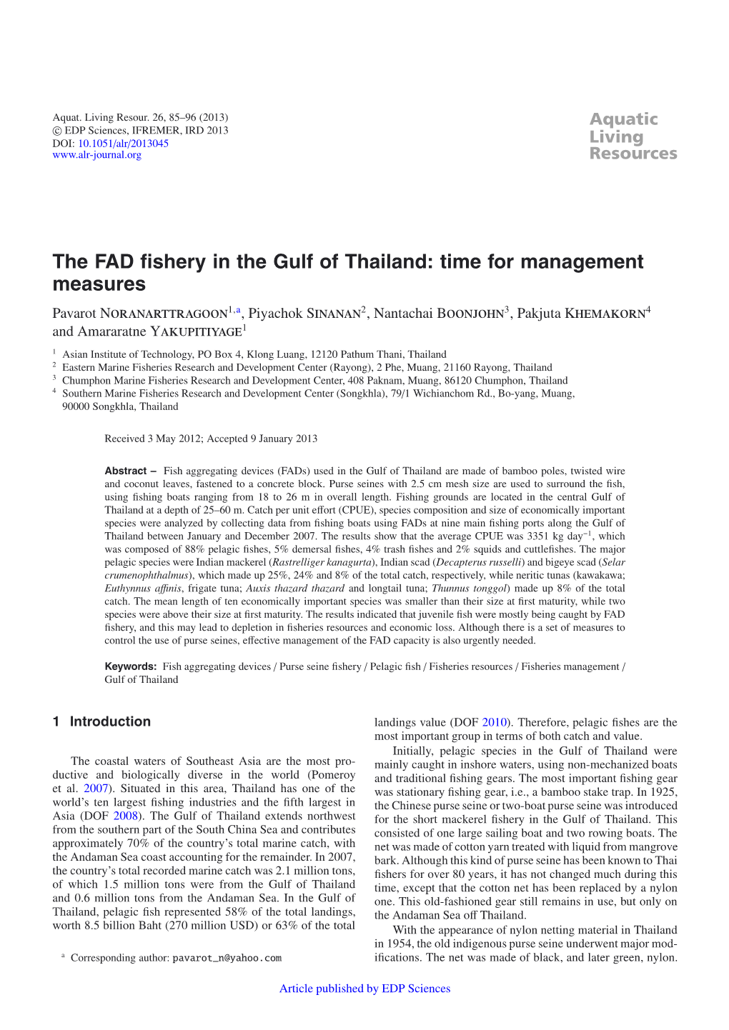 The FAD Fishery in the Gulf of Thailand