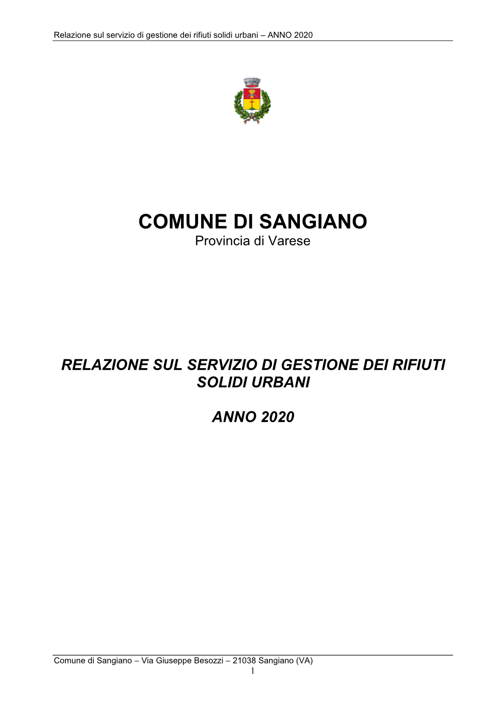 COMUNE DI SANGIANO Provincia Di Varese