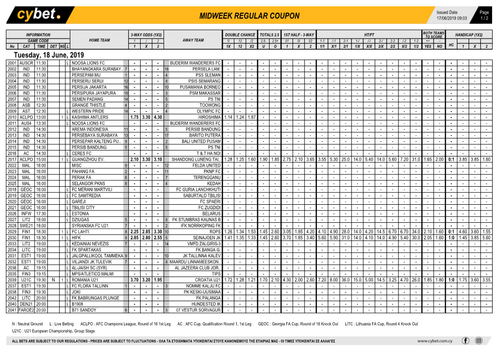 Midweek Regular Coupon 17/06/2019 09:03 1 / 2