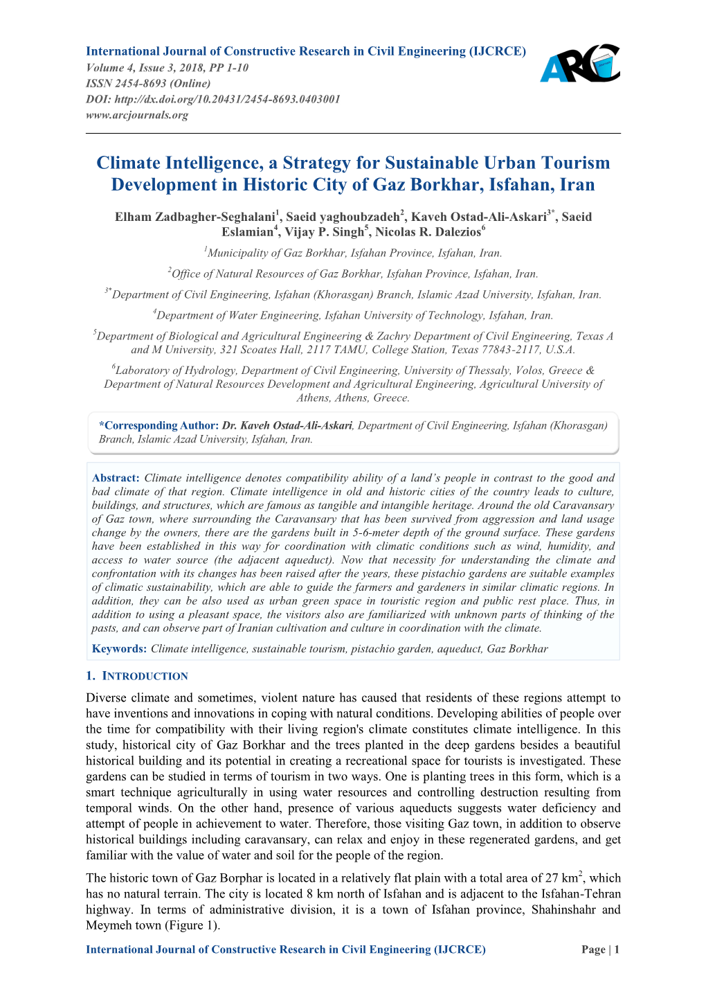 Climate Intelligence, a Strategy for Sustainable Urban Tourism Development in Historic City of Gaz Borkhar, Isfahan, Iran