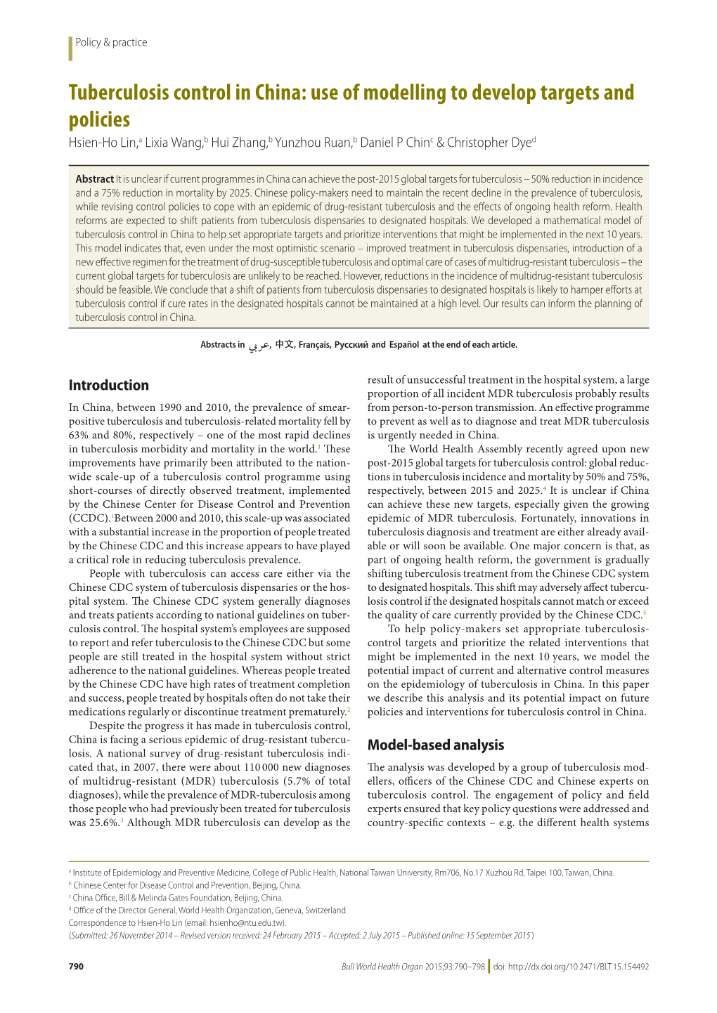 Tuberculosis Control in China