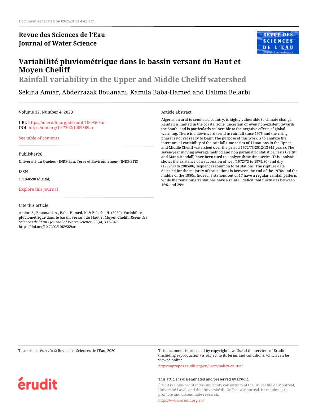 Variabilité Pluviométrique Dans Le Bassin Versant Du Haut Et Moyen