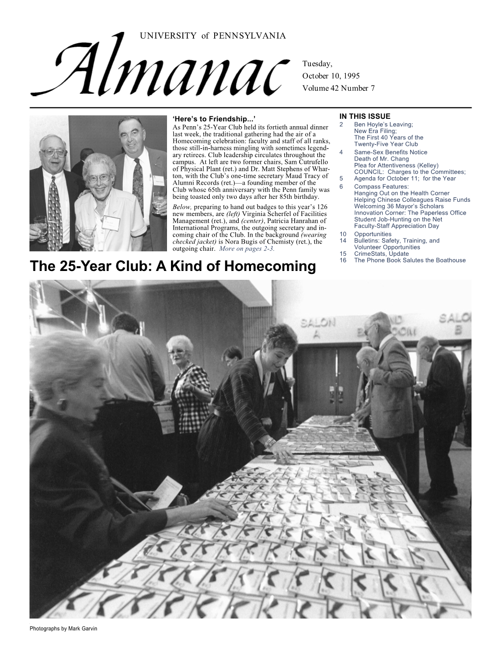 The 25-Year Club: a Kind of Homecoming 16 the Phone Book Salutes the Boathouse