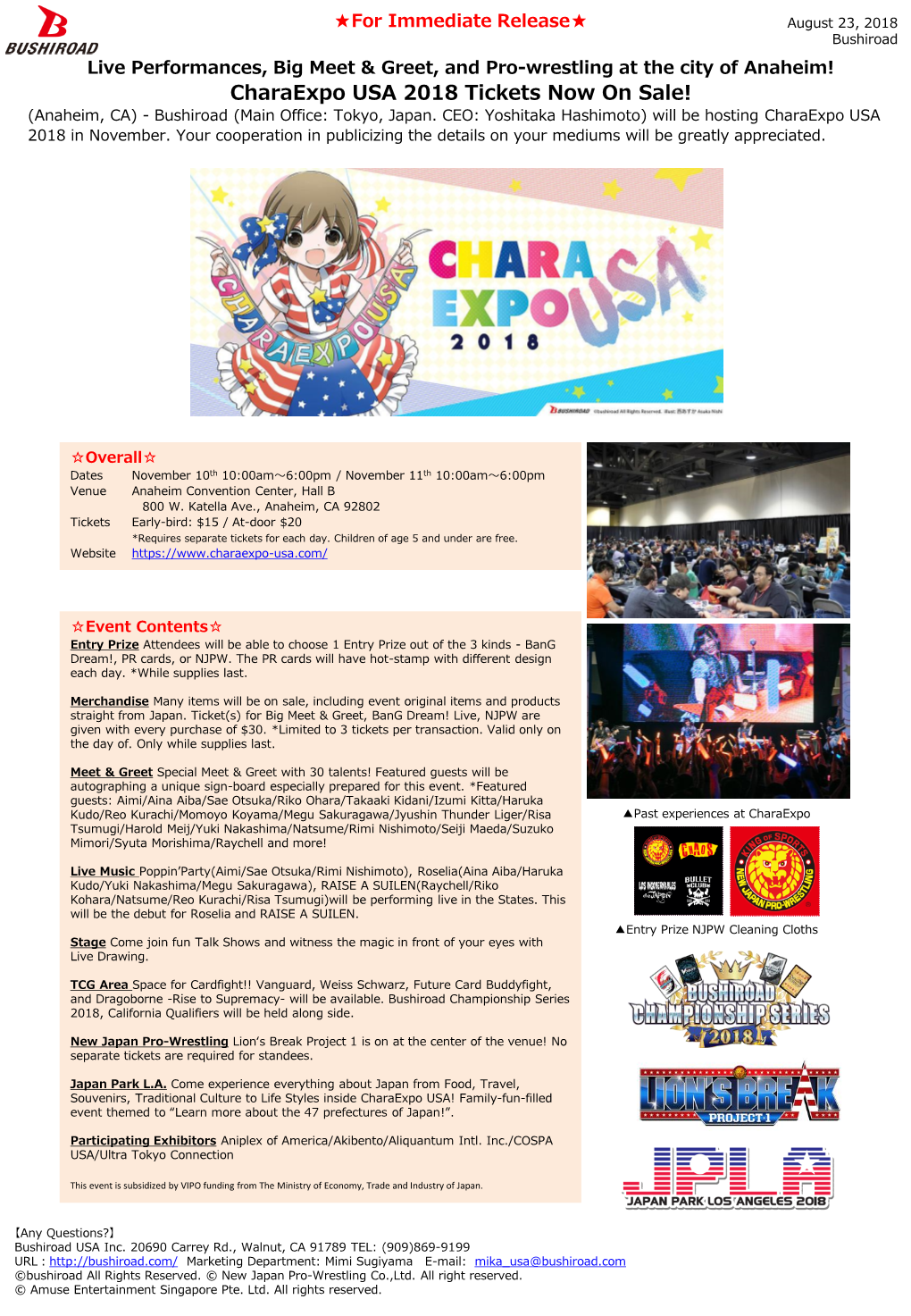 Charaexpo USA 2018 Tickets Now on Sale! (Anaheim, CA) - Bushiroad (Main Office: Tokyo, Japan