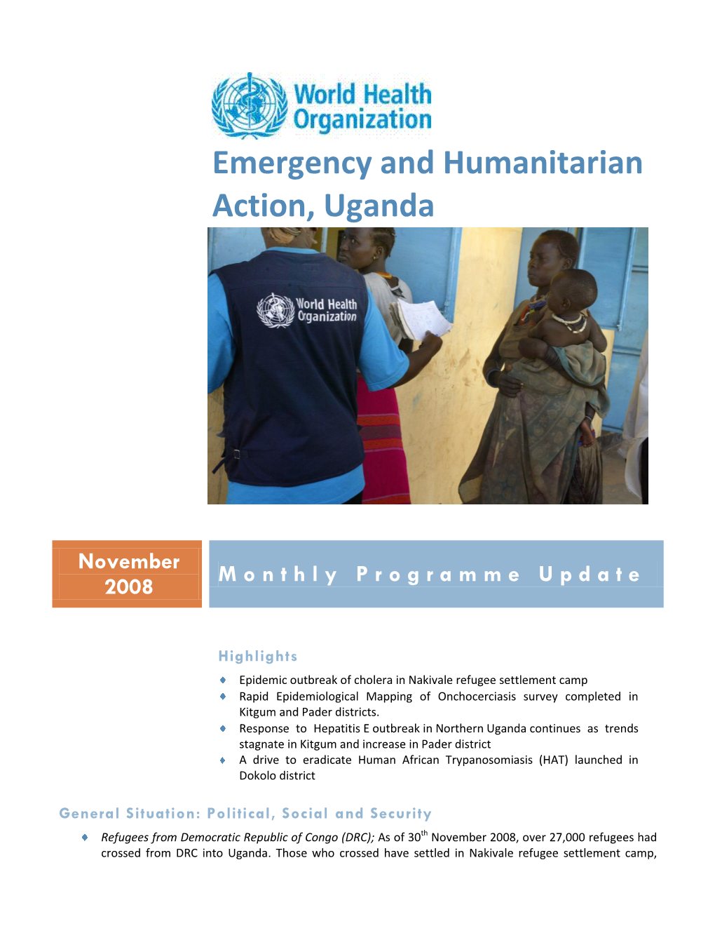 Emergency and Humanitarian Action, Uganda