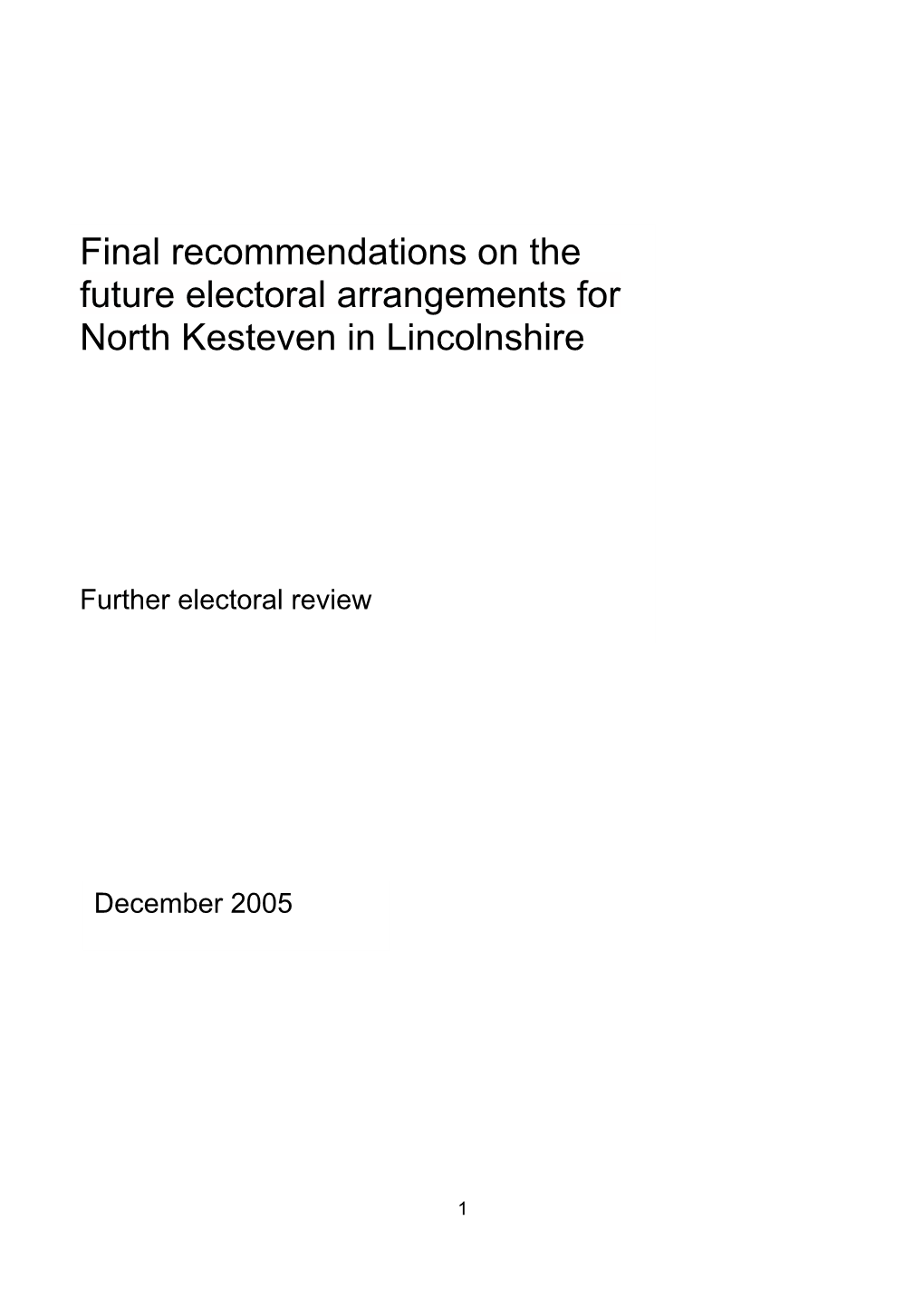 Final Recommendations on the Future Electoral Arrangements for North Kesteven in Lincolnshire