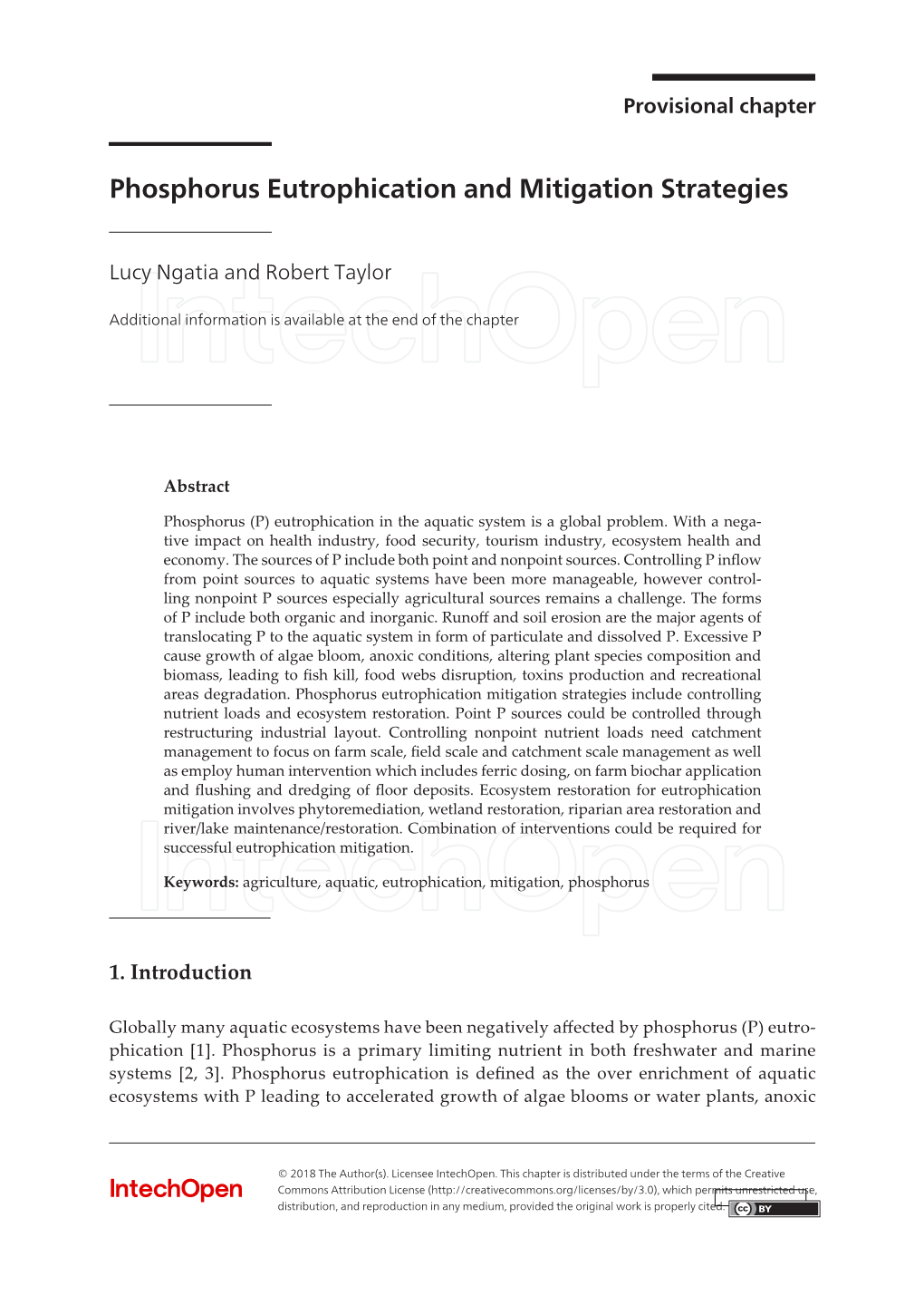 Phosphorus Eutrophication and Mitigation Strategies