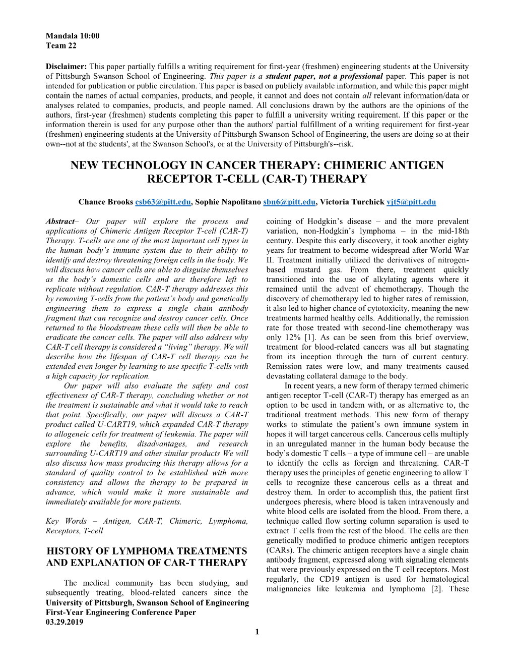 Chimeric Antigen Receptor T-Cell (Car-T) Therapy