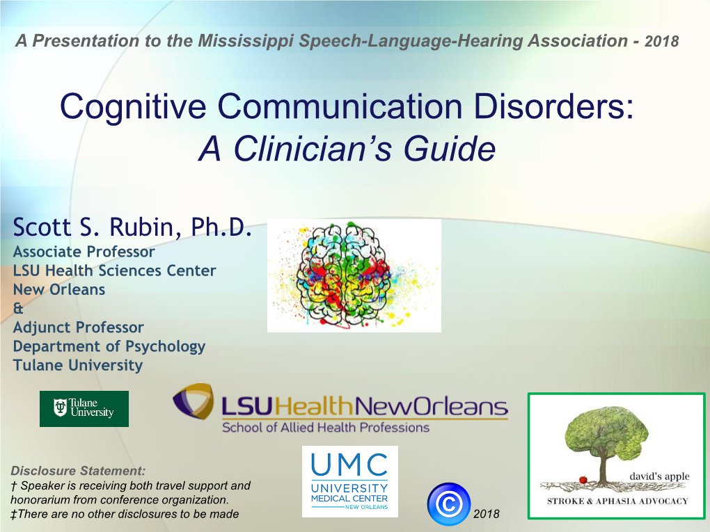 Cognitive Communication Disorders: a Clinician's Guide
