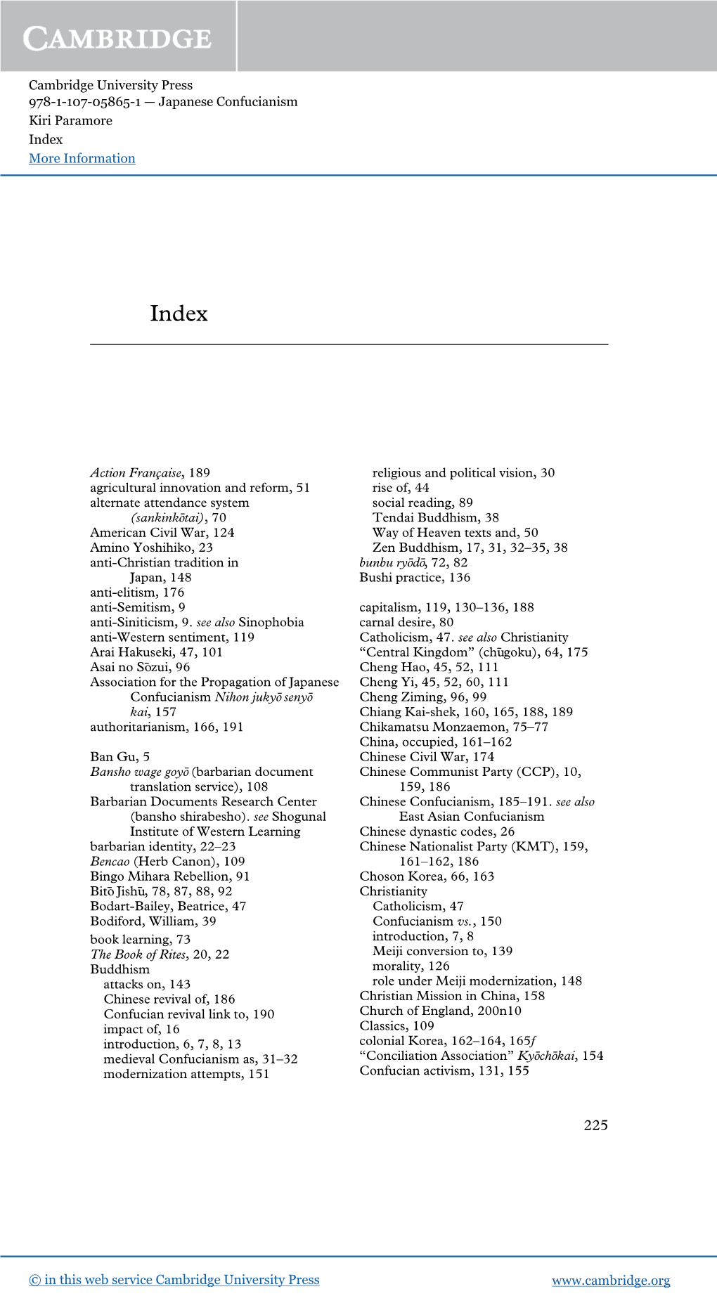 Japanese Confucianism Kiri Paramore Index More Information