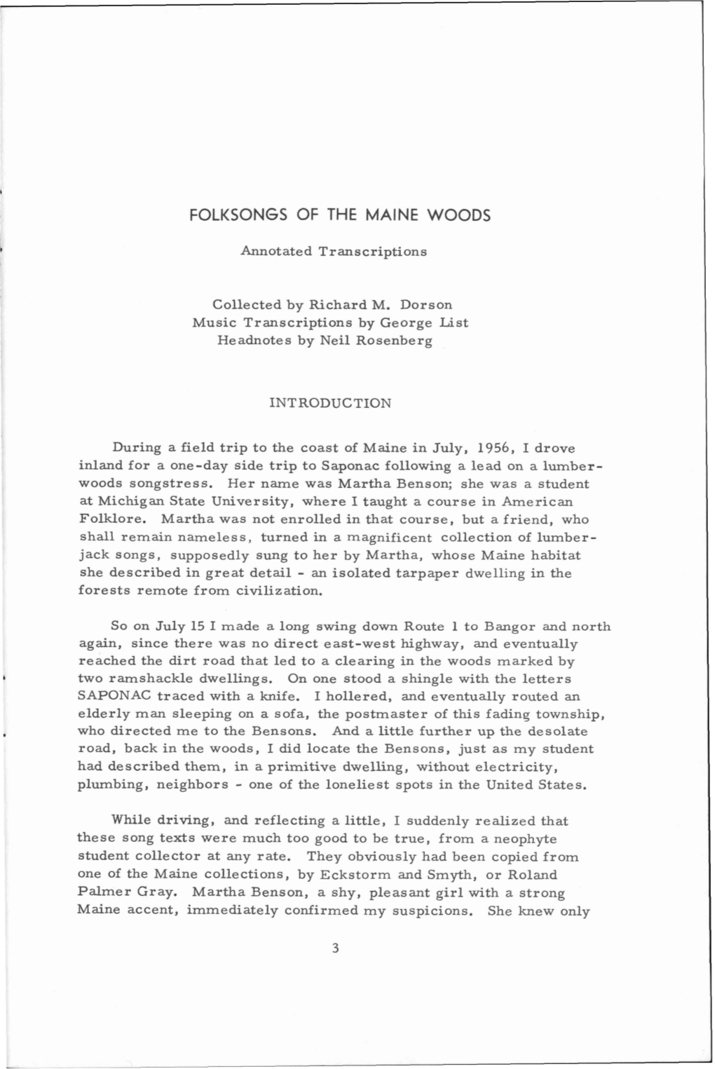 Folksongs of the Maine Woods