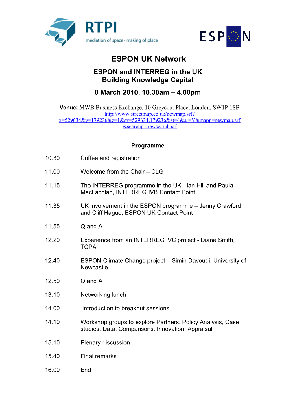 ESPON UK and RTPI Rural Planning Networks Workshop