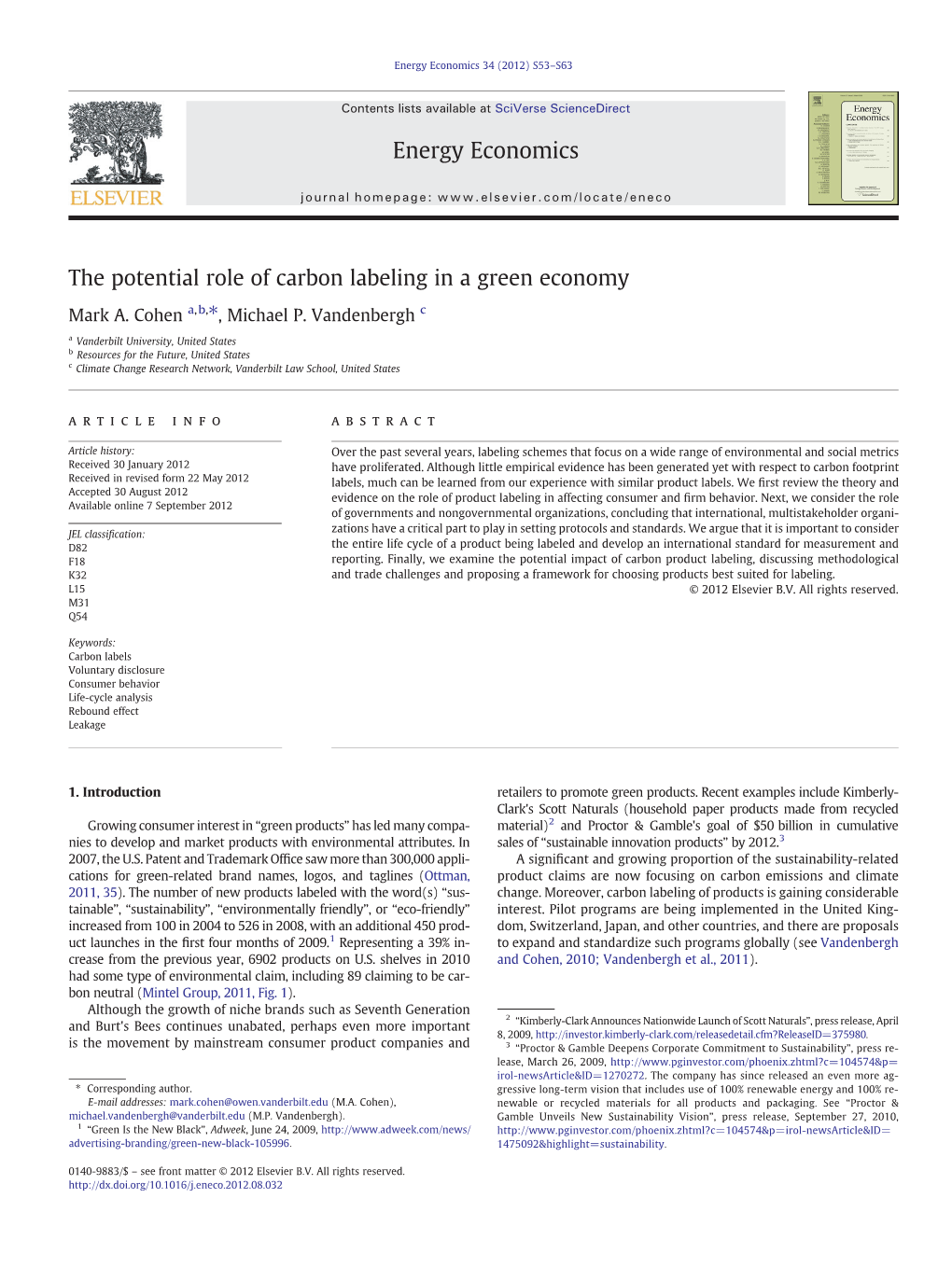 The Potential Role of Carbon Labeling in a Green Economy