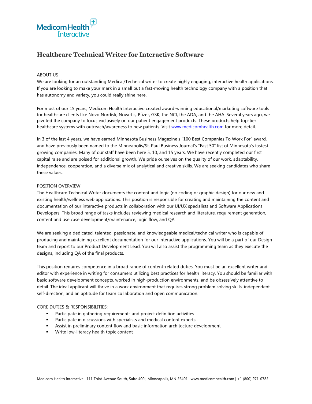 Healthcare Technical Writer for Interactive Software