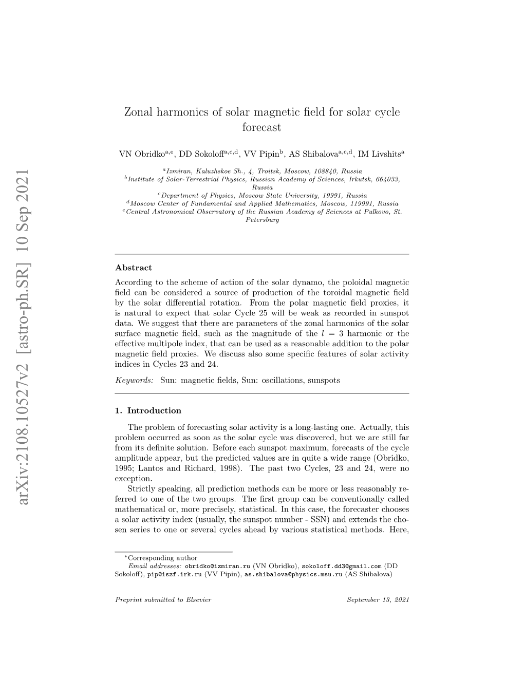 Zonal Harmonics of Solar Magnetic Field for Solar Cycle Forecast