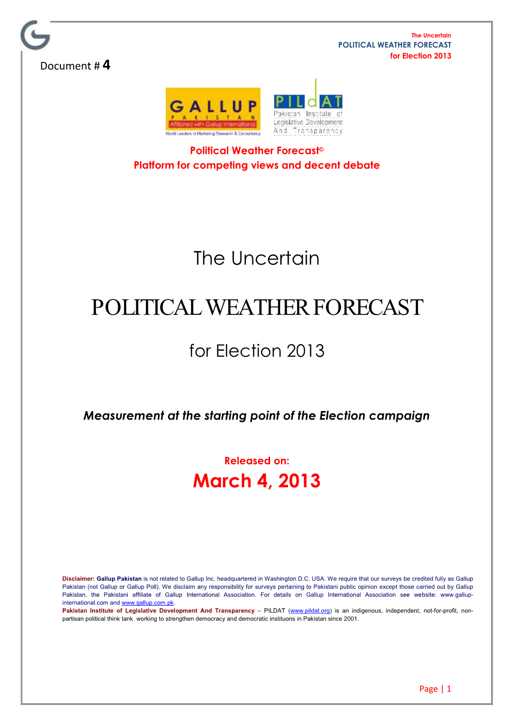 POLITICAL WEATHER FORECAST for Election 2013 Document # 4