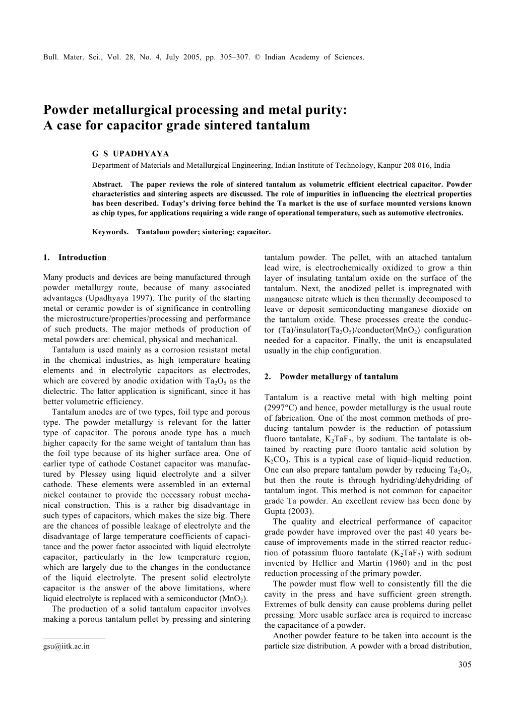 A Case for Capacitor Grade Sintered Tantalum