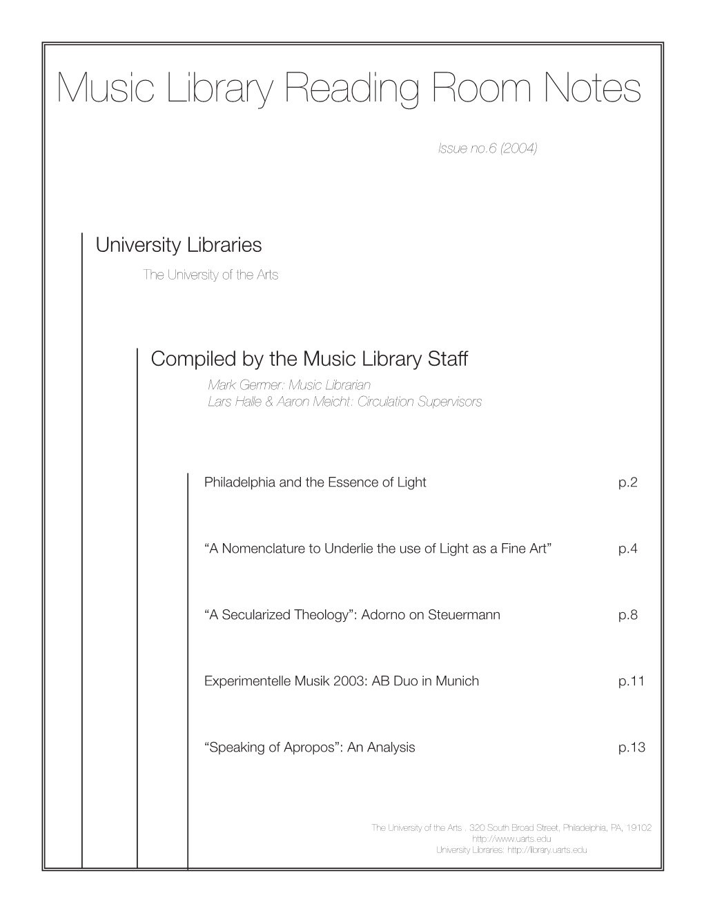 Music Library Reading Room Notes