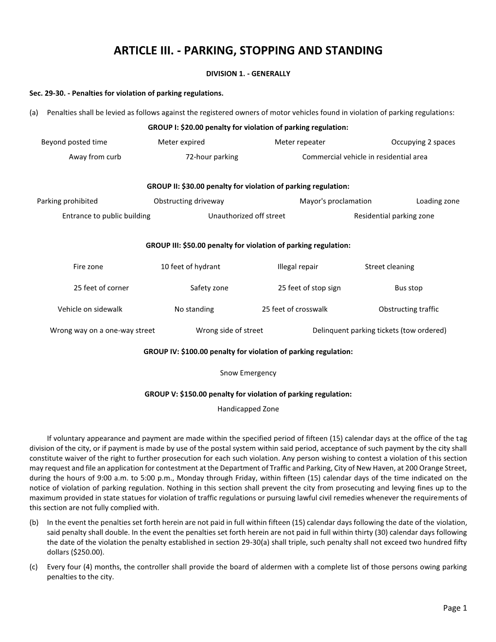 Article Iii. - Parking, Stopping and Standing