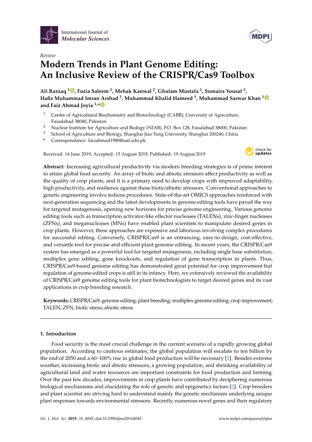 Modern Trends in Plant Genome Editing: an Inclusive Review of the CRISPR/Cas9 Toolbox