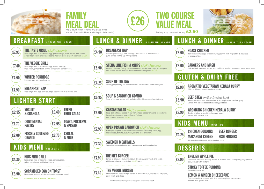 Family Meal Deal Two Course Value Meal